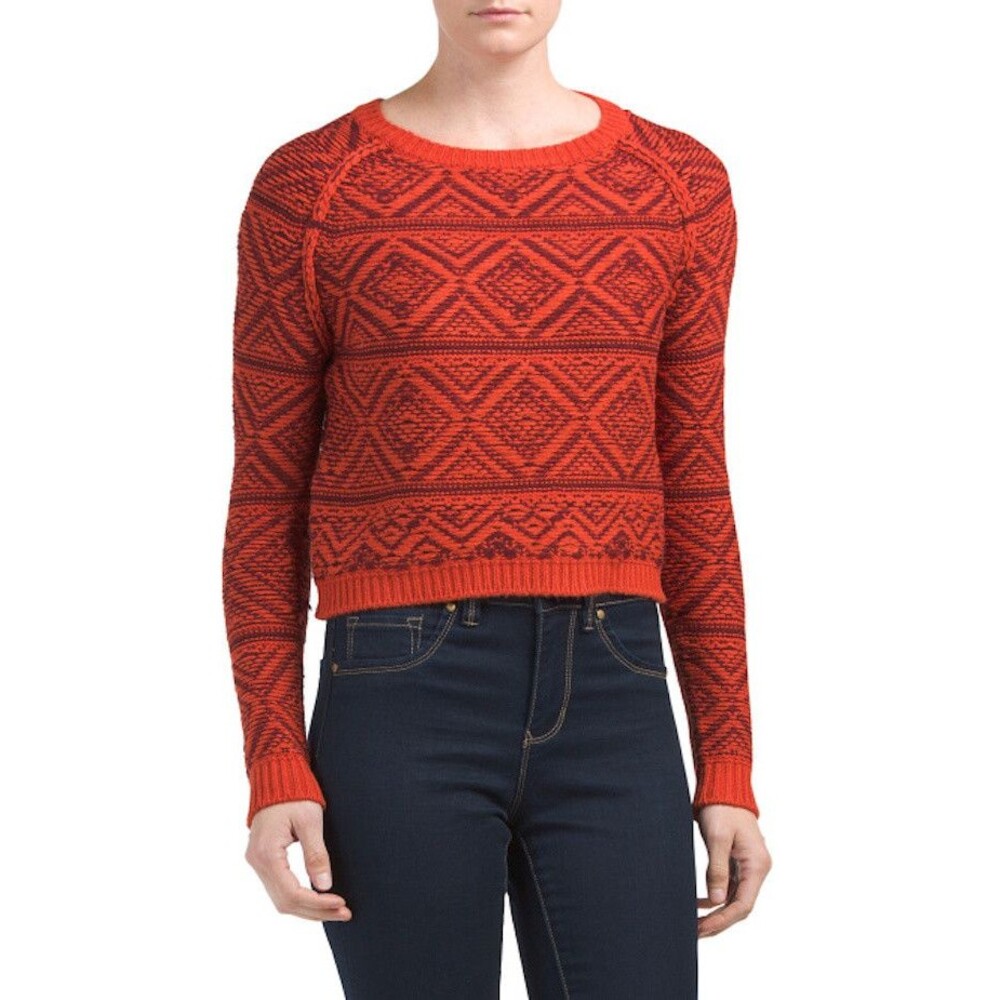 Knyt & Lynk Intarsia Pullover Cropped Sweater Size XS